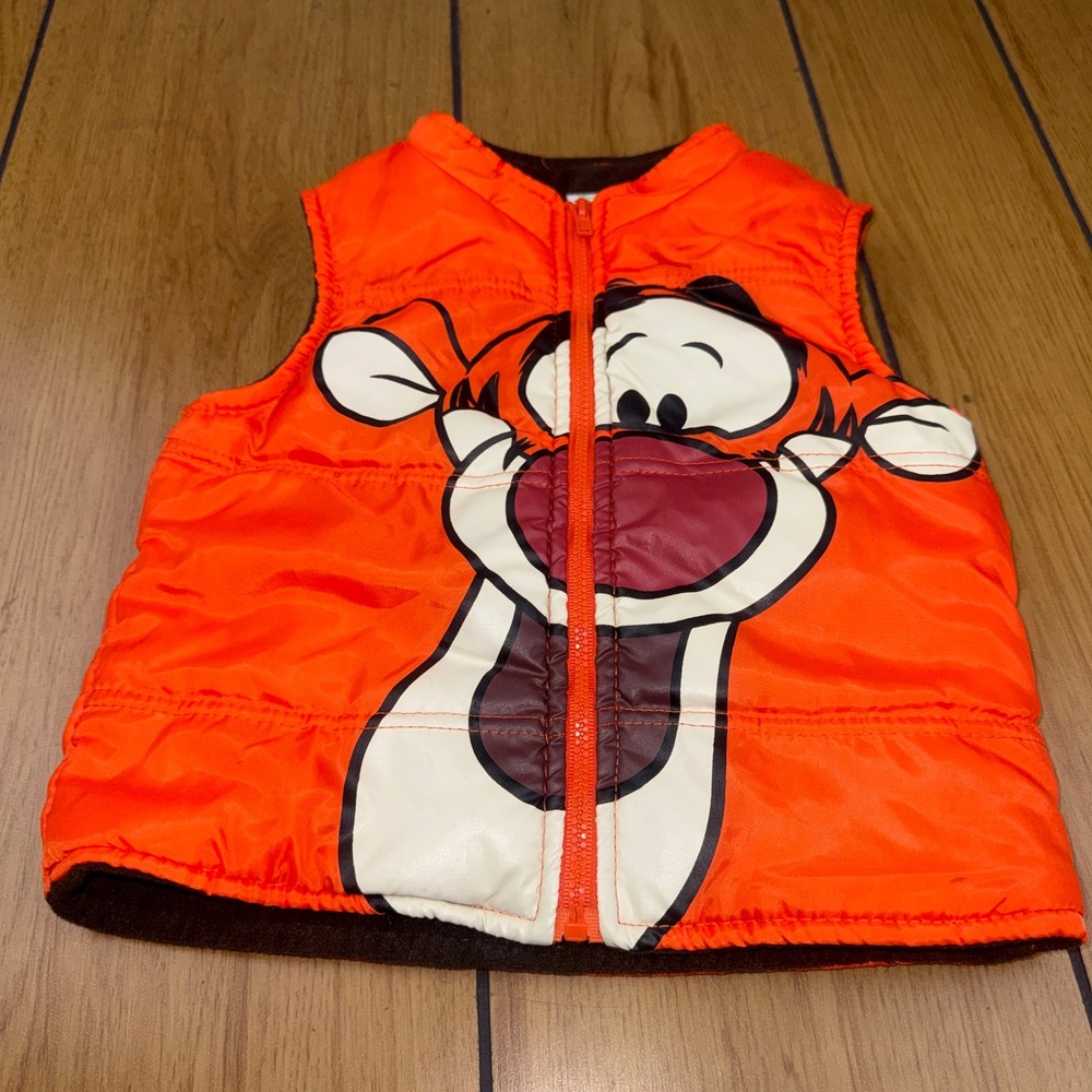 Disney Winnie the Pooh Tigger Orange Puffer Vest Zip‎ Up Fleece Lined 24M